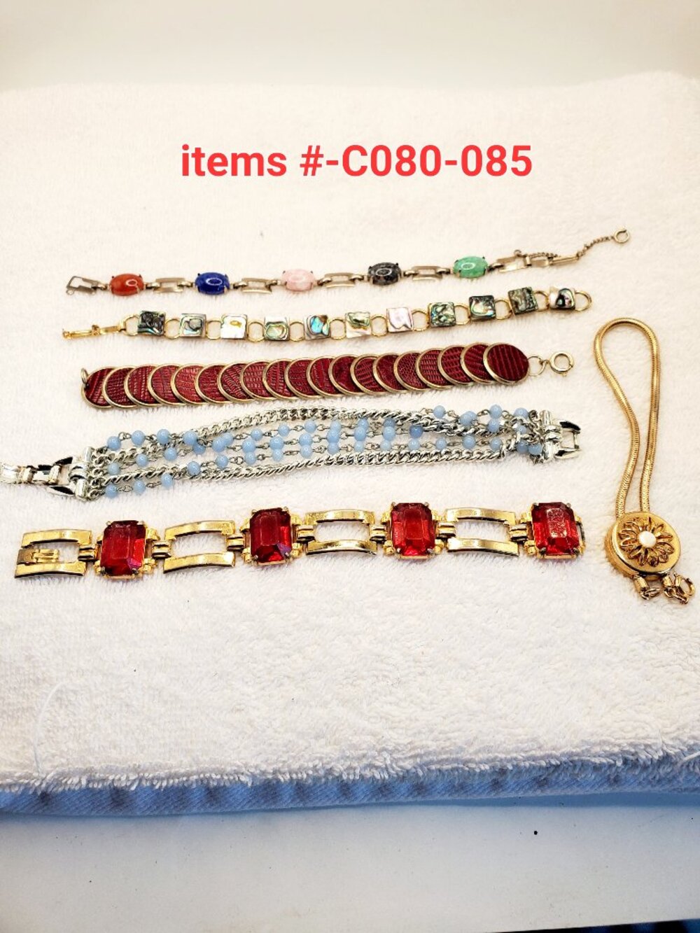 6 Vintage Bracelets , items # C-080-085,. wt. 142 grams.